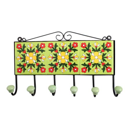Lime Green Yellow Floral Tiles Hook